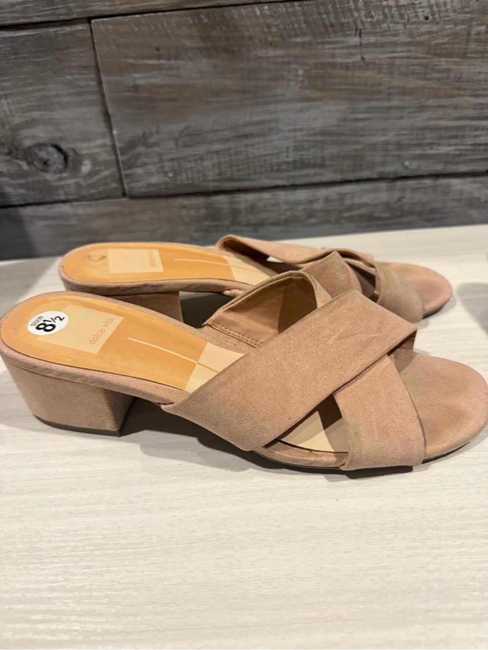 Dolce Vita Nude Suede Crisscross Block Heel Mules